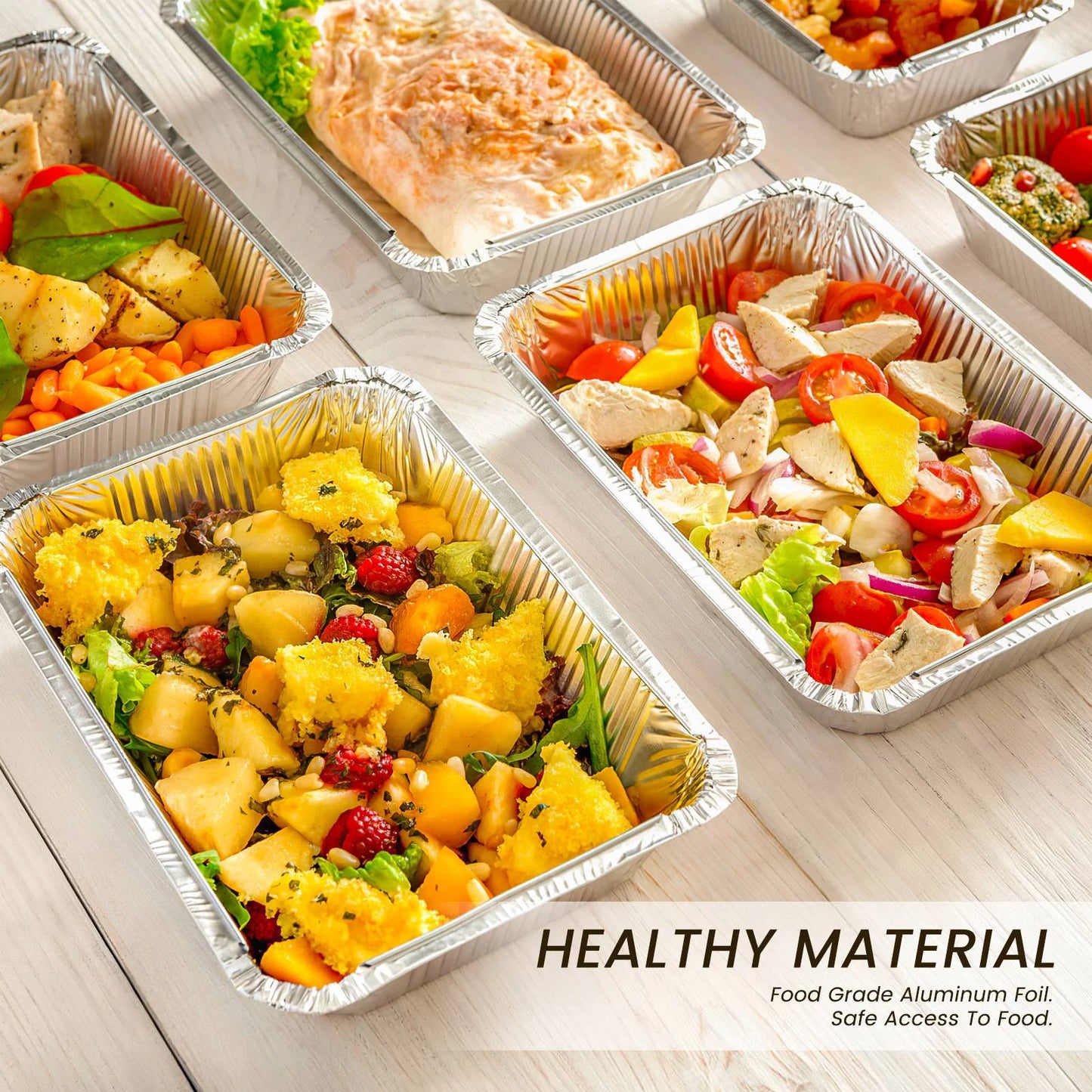 GPED Aluminum Pans Disposable Foil (30 Pack) - Foil Pans with Lids 10.2*7.5In - Disposable Food Containers Great for Baking Cake, Cooking, Heating, Storing, Prepping Food