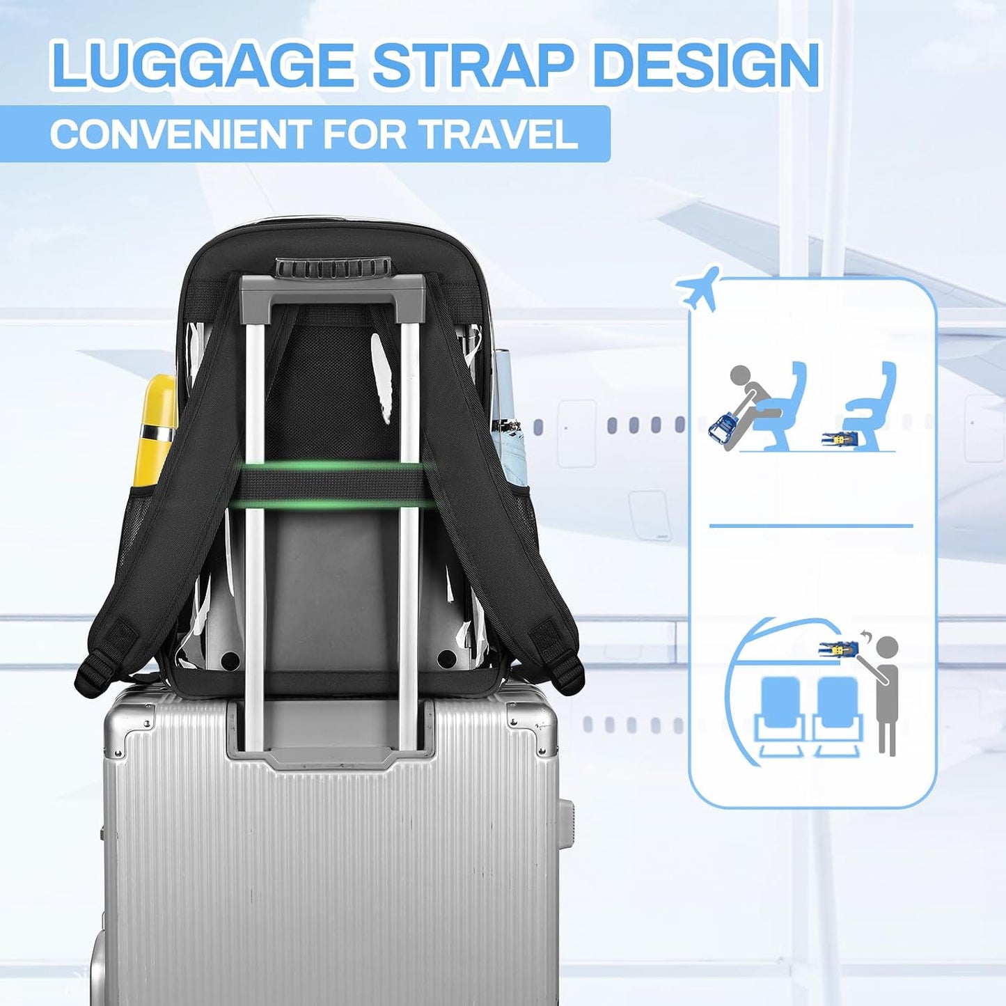MUSEVOS Clear Backpack Stadium Approved, Heavy Duty See through Book Bag, Black Transparent