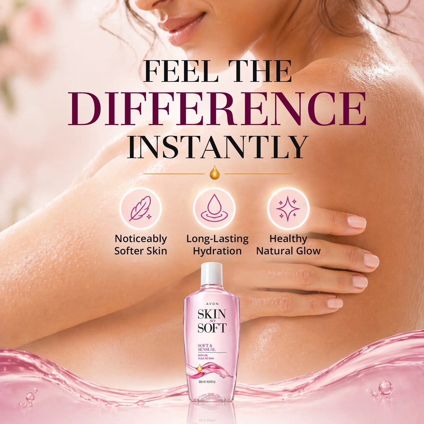 Avon Skin so Soft Soft and Sensual Moisturizing Bath Oil for Women with Argan Oil, 16.9 Fl Oz