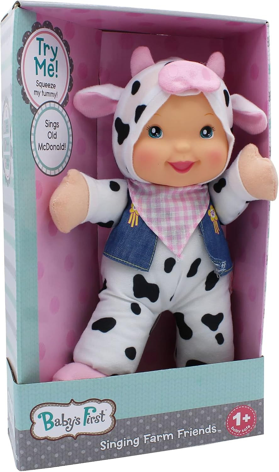 Baby'S First 12" Farm Animal Friends Cow Soft & Cuddly Singing Musical Doll, Sings Old Mcdonald Had a Farm