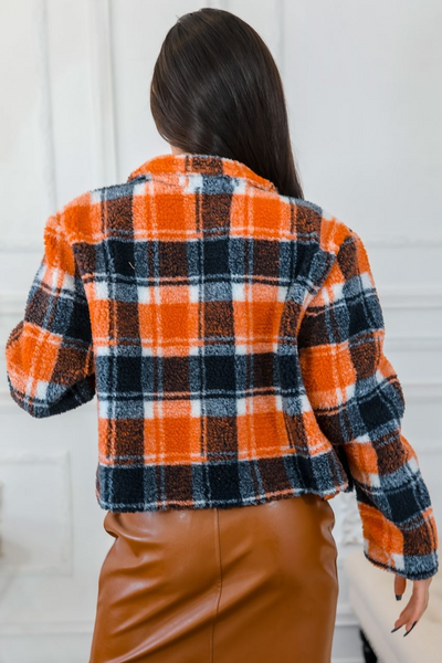 Plaid too Much Cropped Jacket Orange