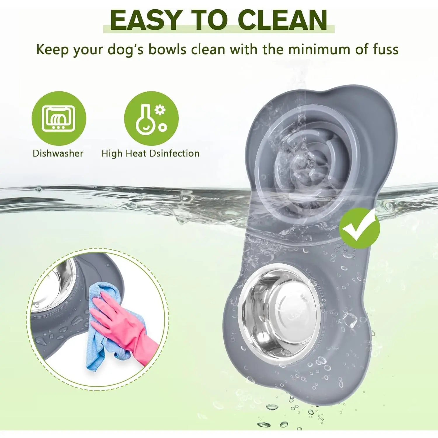 Pecute Slow Feeder Dog Bowls to Slow down Eating, Dog Bowl Slow Feeder with No-Spill Non-Skid Silicone Mat, Food-Grade Safe Dog Food Bowls Slow Feeder, Stainless Steel Dog Water Bowl for Dogs Cats