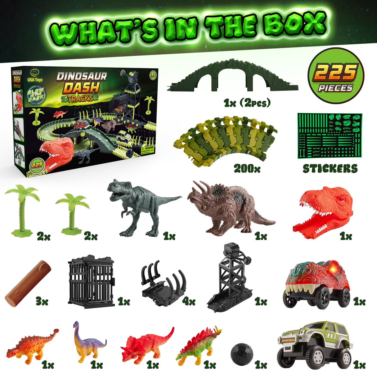 USA Toyz Dinosaur Race Track STEM Playset 225 Pieces Summer Toy for Kids Ages 3+