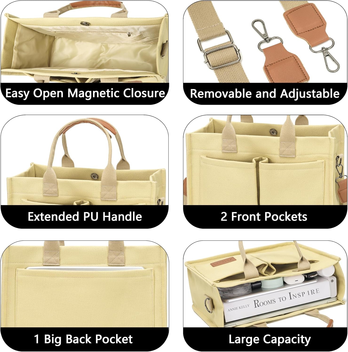 ZHMO Canvas Tote Bag for Women,Women'S Bags Crossbody Bags Work Laptop Tote Bag Large Handbags Purse for Travel Nurse Teacher
