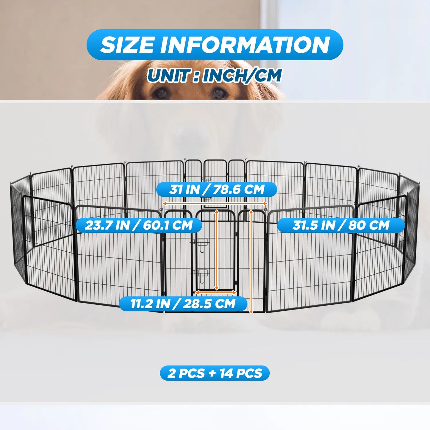 Dog Fence, 4/6/8/12/16 Panels 24"\32"\40"H Foldable Dog Playpen, Exercise Heavy Duty Metal Dog Cage for Yard, Lockable Double Door Pet Fence Indoor Outdoor Dog Pen for Large Medium Small Animals Pet