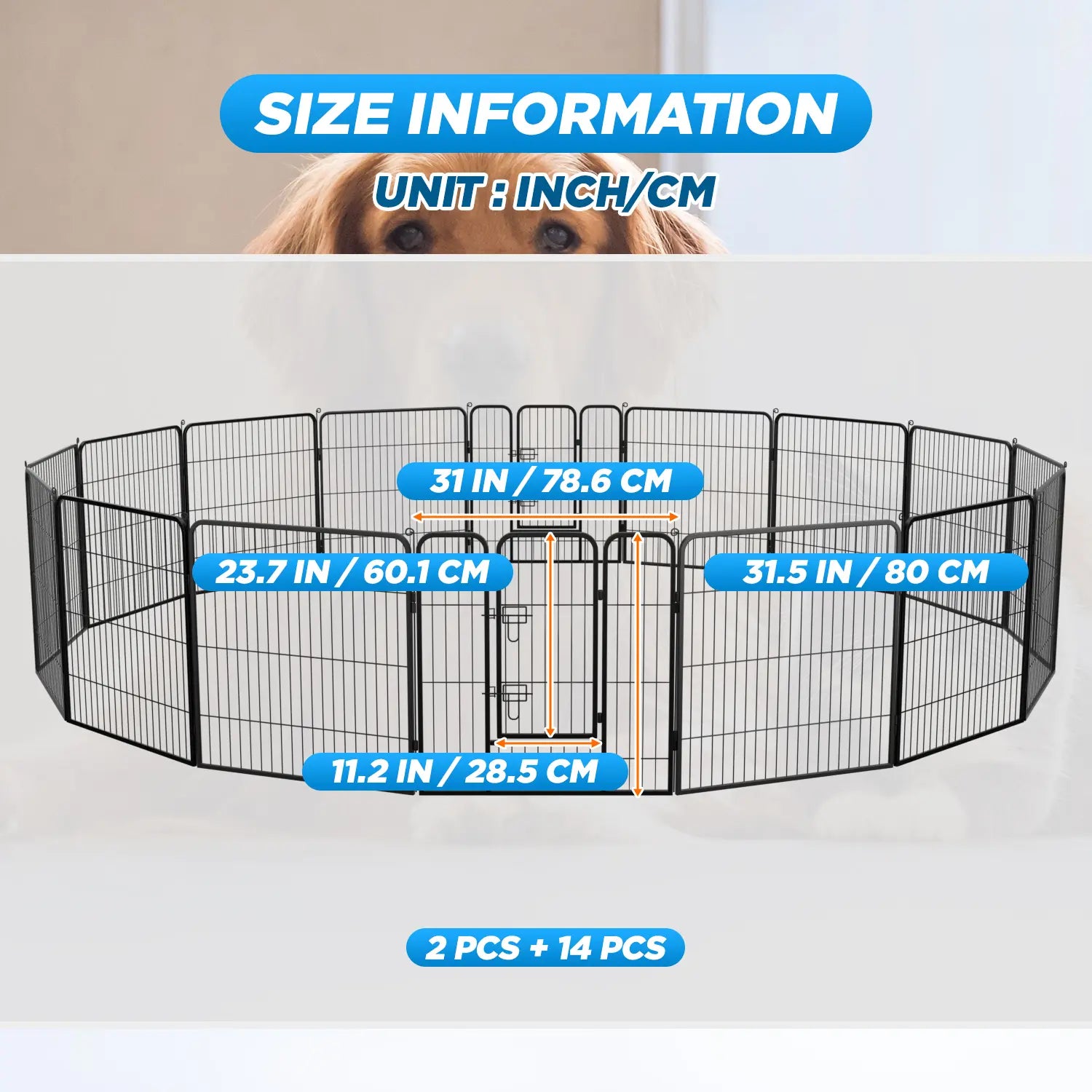 Dog Fence, 4/6/8/12/16 Panels 24"\32"\40"H Foldable Dog Playpen, Exercise Heavy Duty Metal Dog Cage for Yard, Lockable Double Door Pet Fence Indoor Outdoor Dog Pen for Large Medium Small Animals Pet