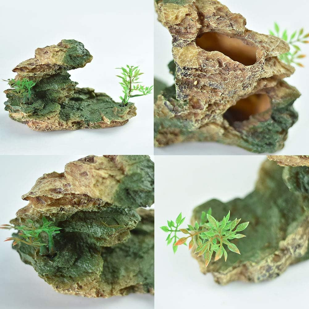 OMEM Reptile Small Hide, Turtles Hide Cage, Artificial Plant Rock, Humidified Habitat Decoration (Red Soil)