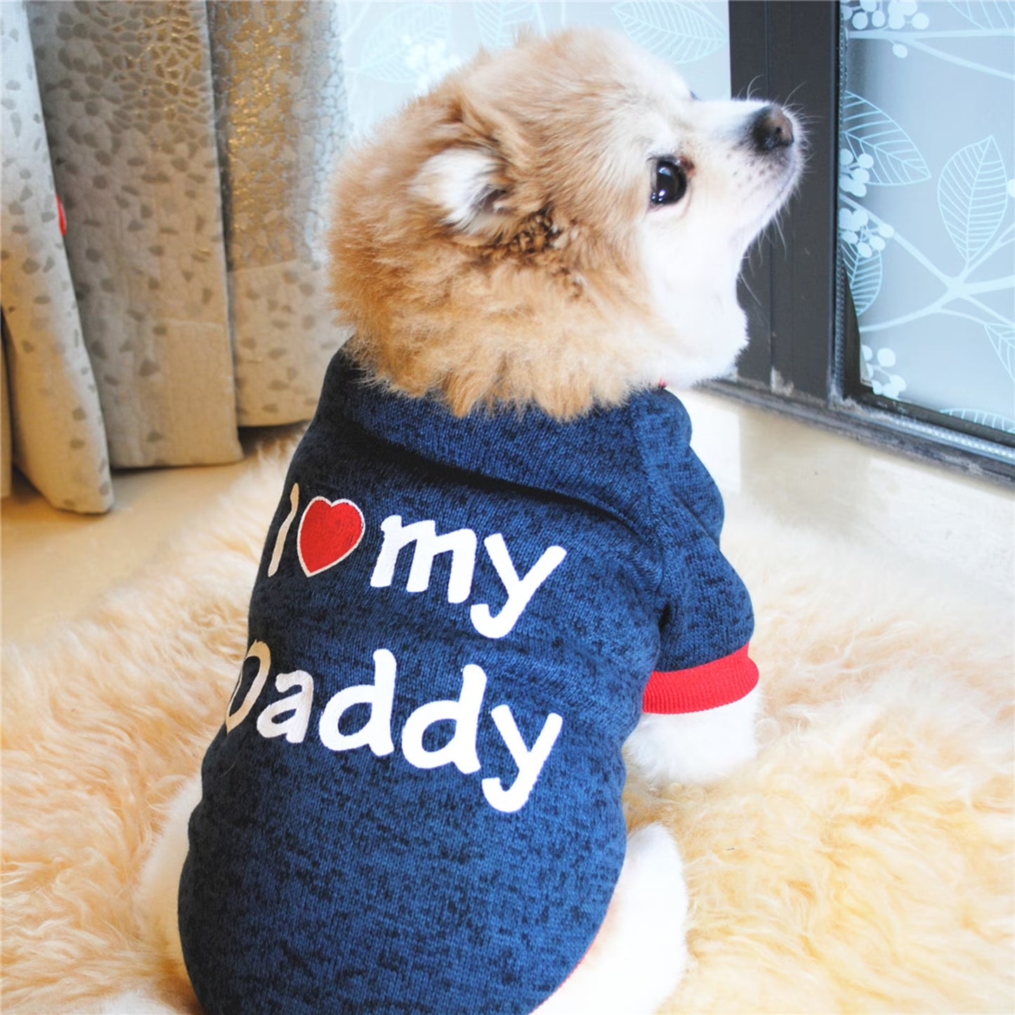 ZDWQFA Dog Sweater Clothes, I Love My Daddy/Mommy Printed Fleece Pullover Shirt, Autumn Winter Warm Costume for Pet Dog Puppy