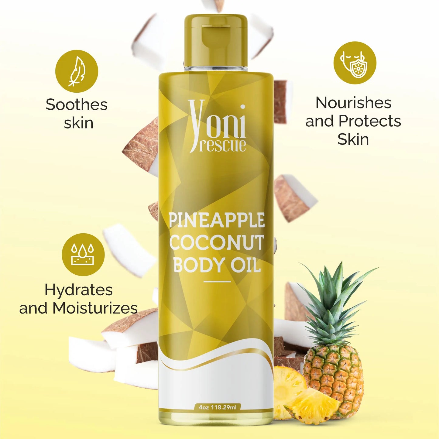 Pineapple Coconut Body & Bath Care Set- Shower Gel(4Oz), Body Essential Oil(4Oz) 100% All Natural with Sugar Scrubs(8Oz) by Yoni Rescue