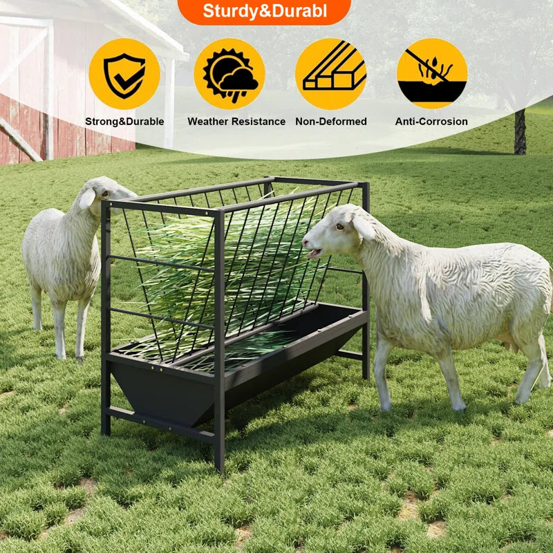 45-Gallon Heavy-Duty Pasture Hay & Grain Feeder with 24 Gallon Feed Pan, Livestock Feeding Trough Quick to Assemble, Feeding Goats, Calves, Cow, Horse for Farms