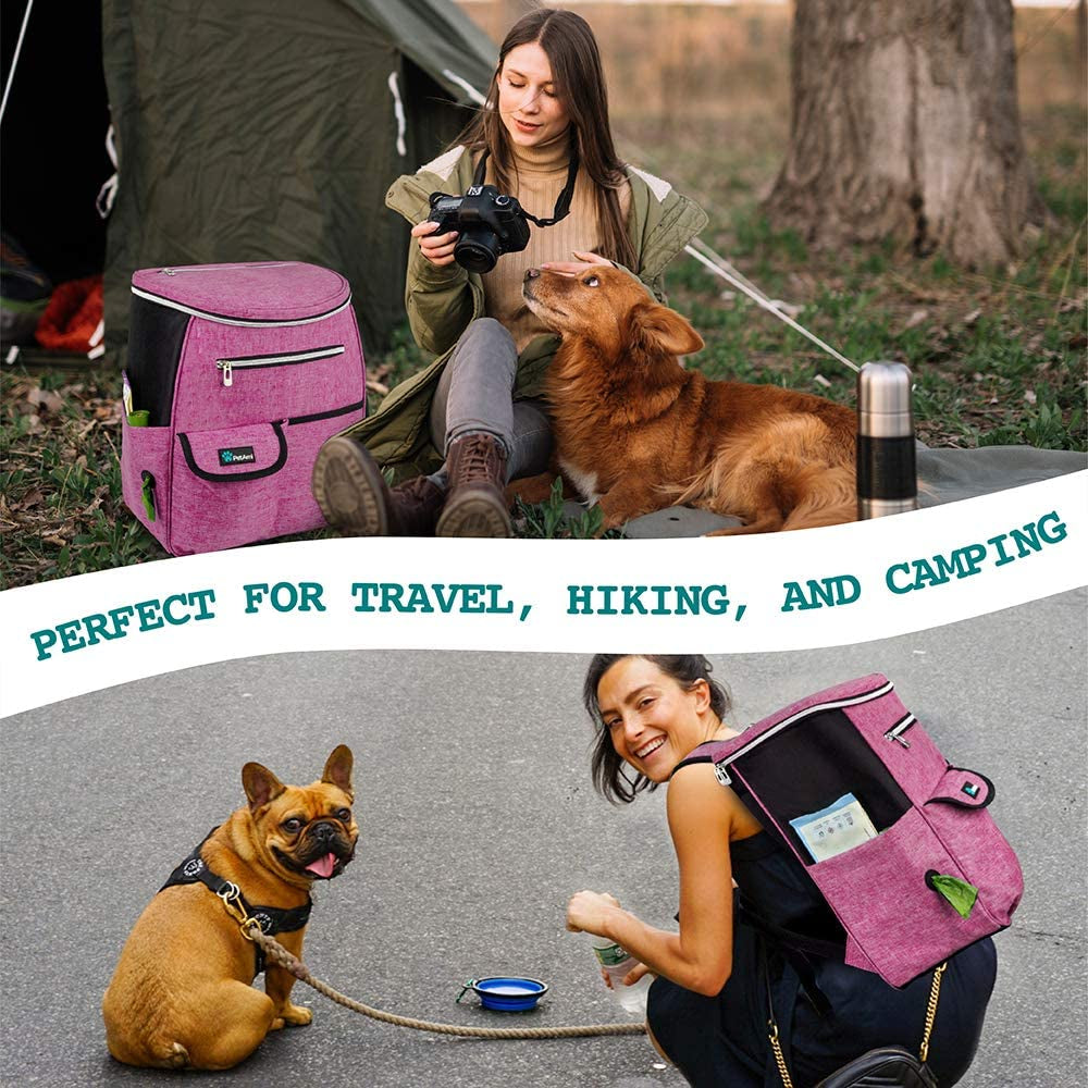 Petami Dog Travel Bag Backpack, Airline Approved Dog Bags for Traveling, Puppy Diaper Bag Supplies, Pet Camping Essentials Hiking Accessories Dog Mom Gift, Food Container, Collapsible Bowls, Pink