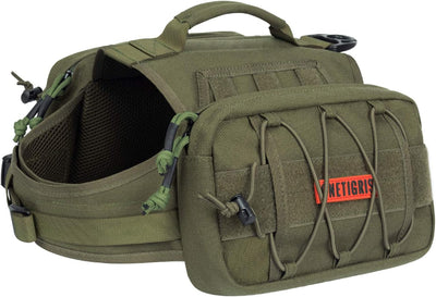 ONETIGRIS Tactical Dog Backpack for Medium & Large Dogs - Durable Nylon Hiking Pack with Spacious Side Pockets (Green, Large)