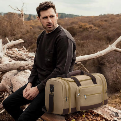 Gynky Duffle Bag for Travel Bag 46L Large Expendable Duffle Bags for Men Weekender Bag with Trolly Sleeve for Business Trip Travel Camp Gym, Khaki