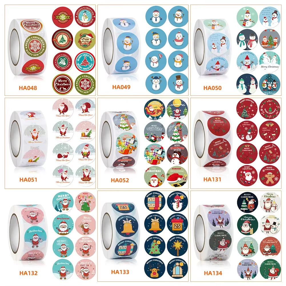 Christmas Gift Box 500Pcs round Labels Christmas Sticker Candy Bag Flower Gift Box Cake Boxes Packaging New Year Stickers