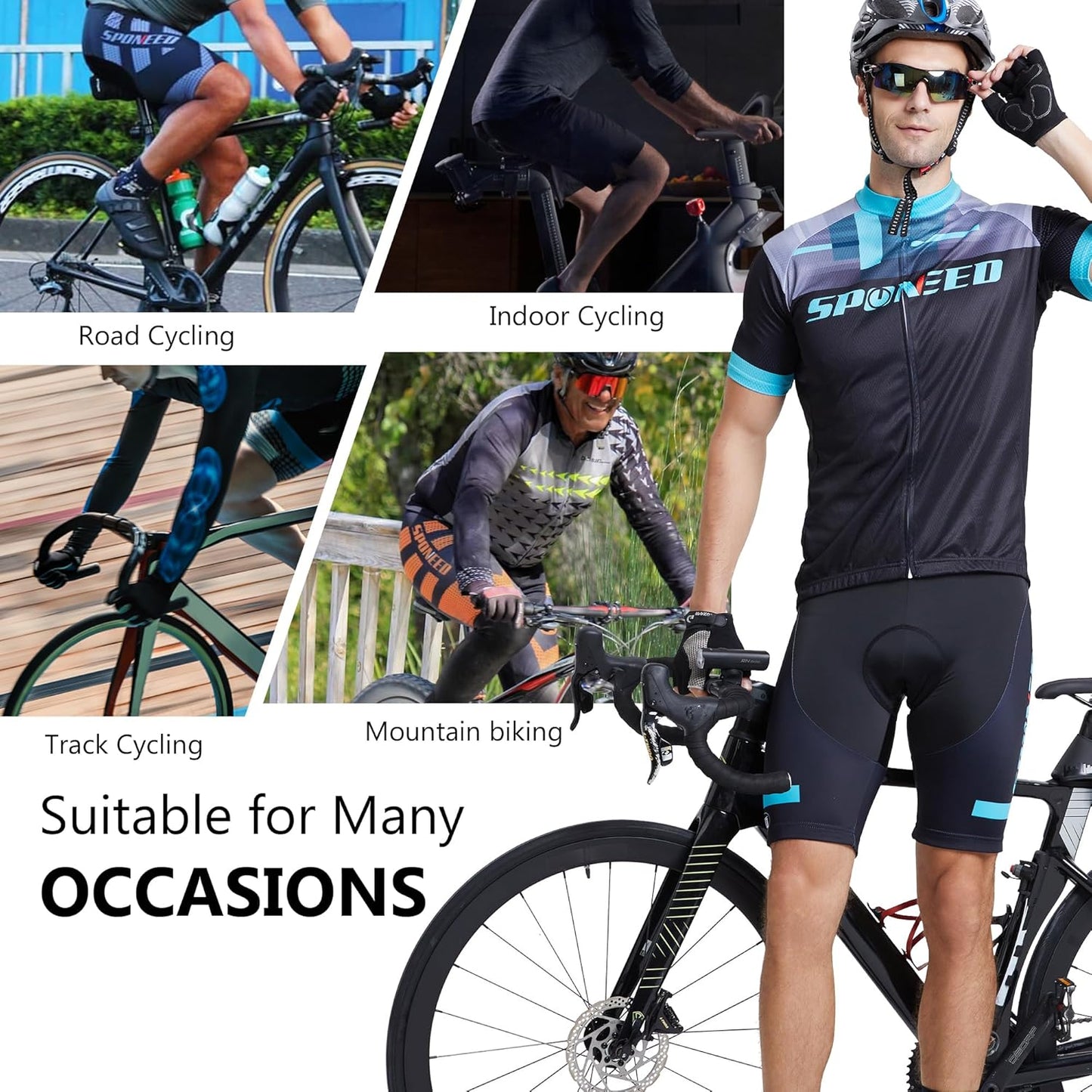 Sponeed Cycling Jersey Short Sleeve Suits Men Bike Clothing Road Bicycle Shorts Padded Outfits