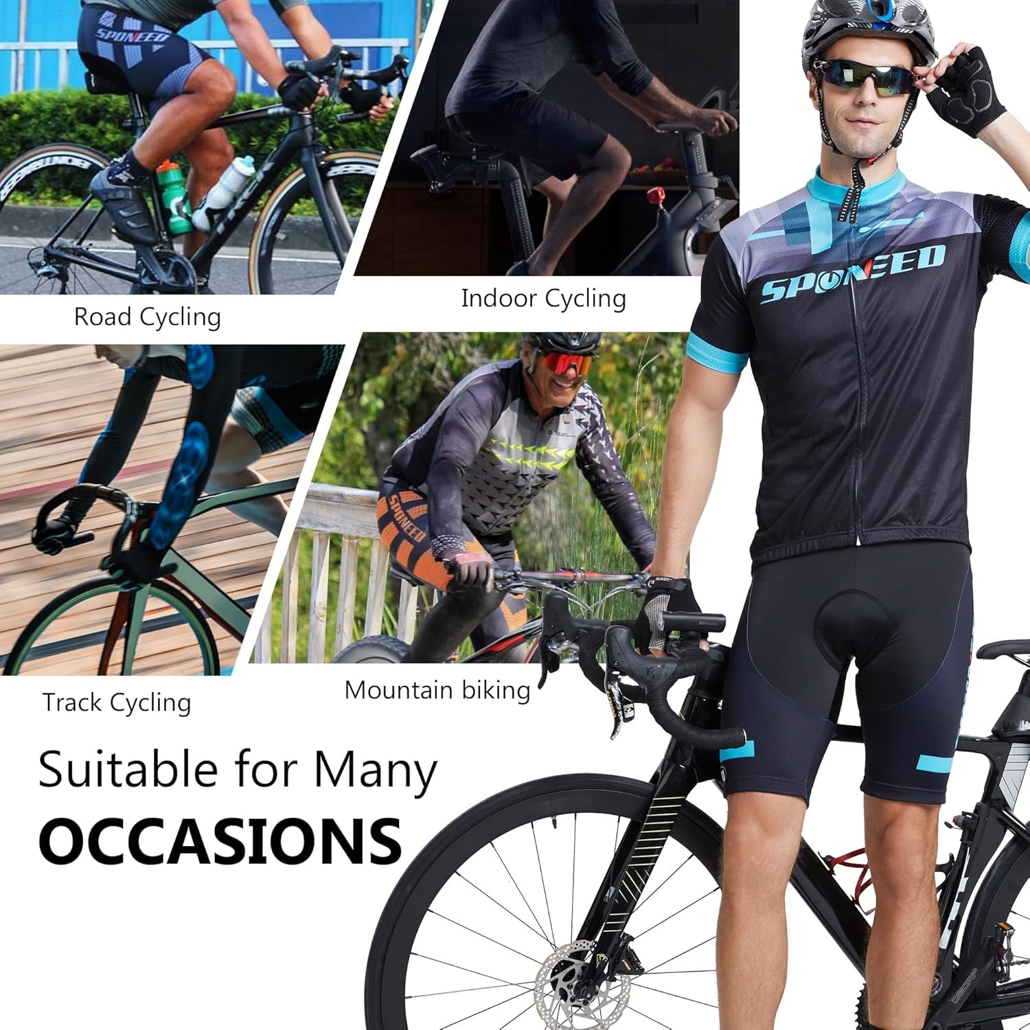 Sponeed Cycling Jersey Short Sleeve Suits Men Bike Clothing Road Bicycle Shorts Padded Outfits