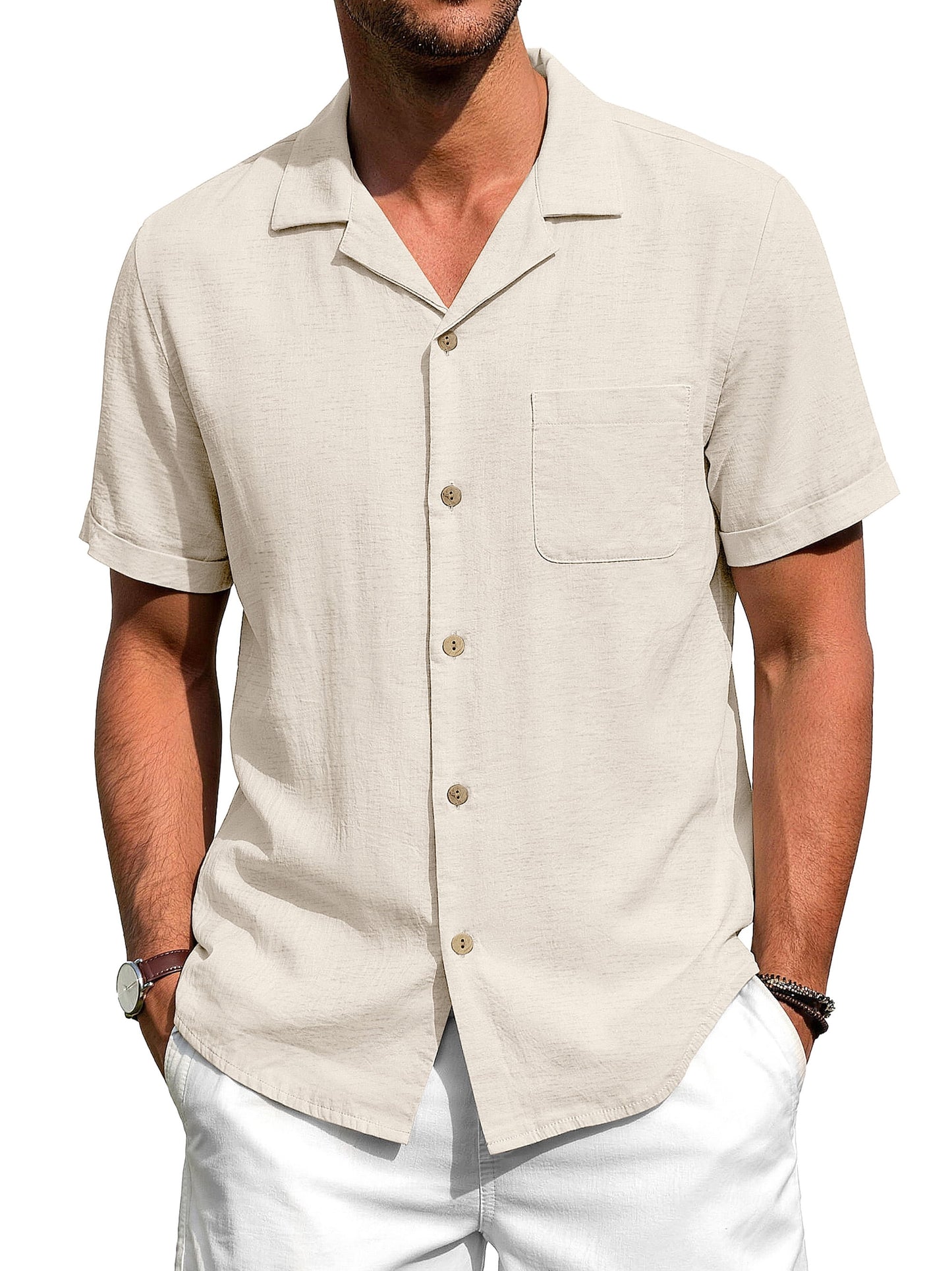 GENTS BLISS Men Linen Shirts Casual Short Sleeve Button down Shirts for Men Beach Tops with Pocket