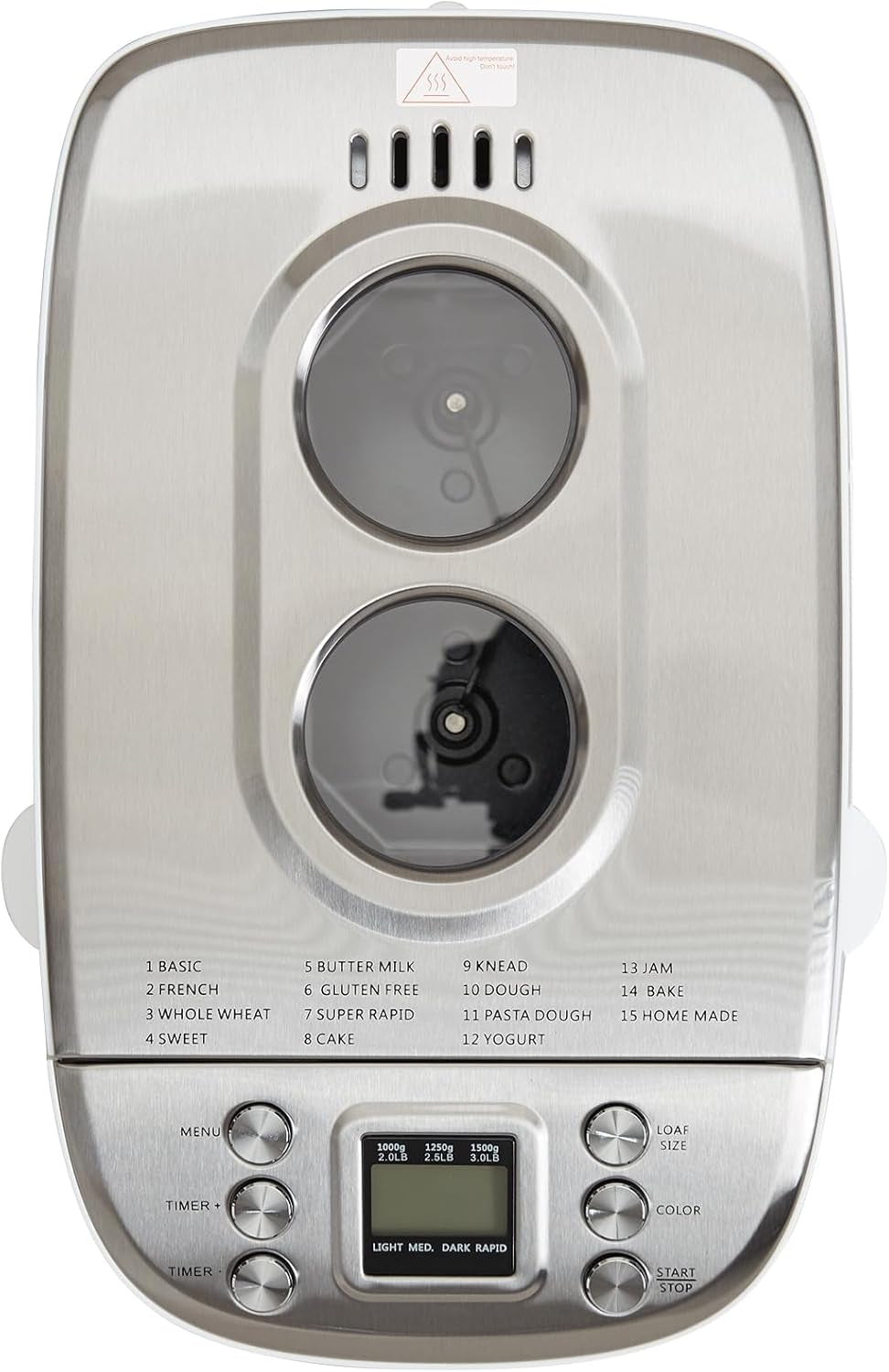 VEVOR Bread Maker, Dough Machine 15 Menus in 1, Non-Stick Ceramic Pan Automatic Breadmaker with Non-Gluten Setting, Whole Wheat Bread Making, Digital, Programmable, 3 Loaf Sizes, 3 Crust Colors, White