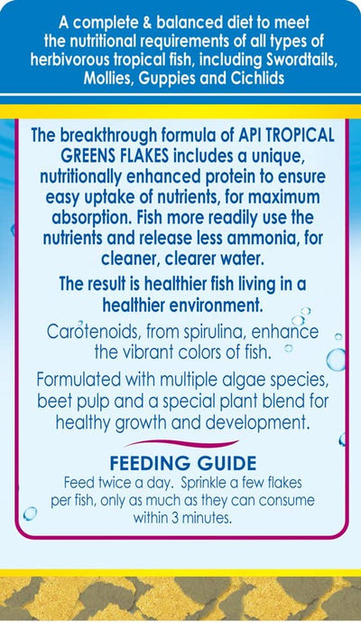 API TROPICAL GREENS FLAKES Tropical Fish Greens Flakes Fish Food 2.1-Ounce Container
