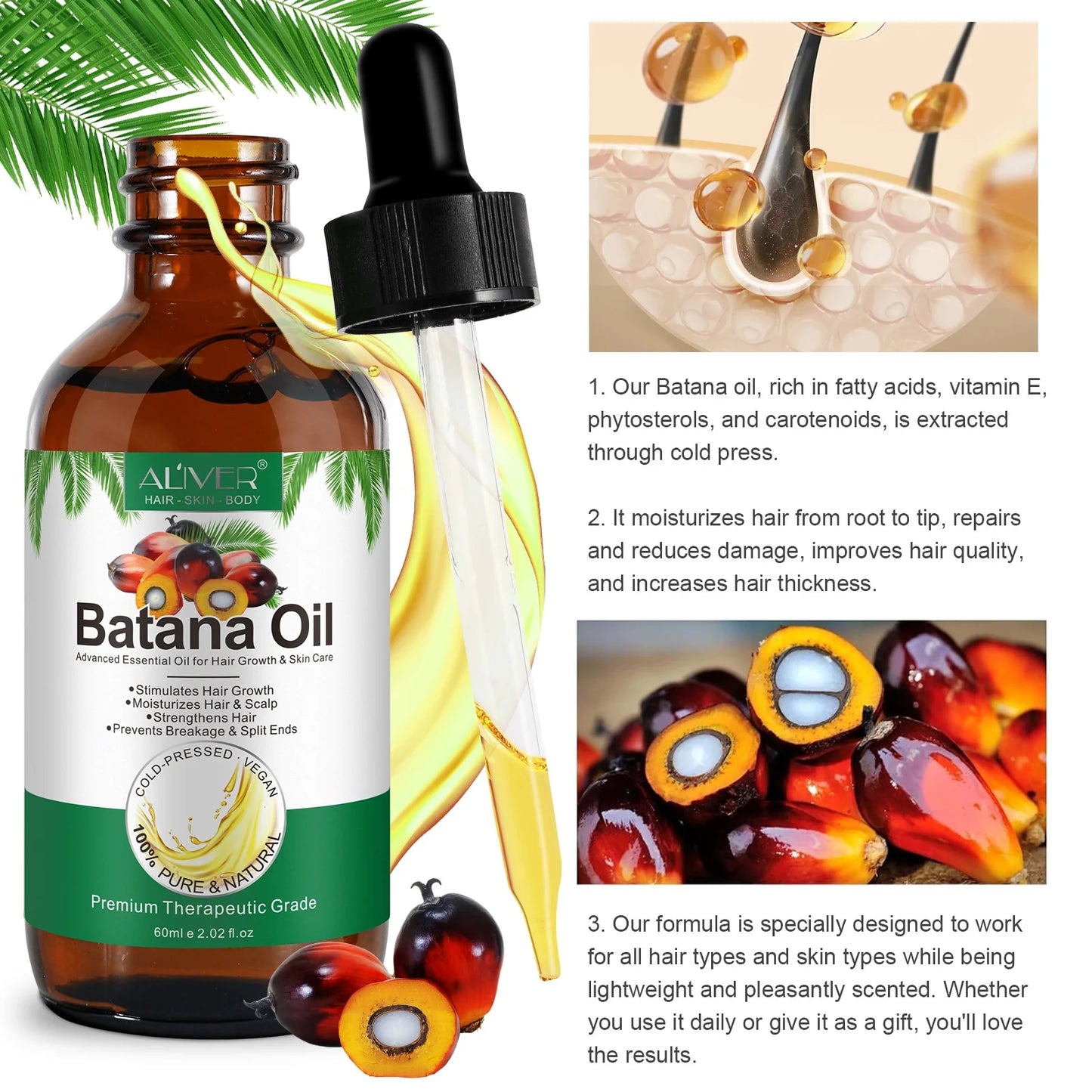 Aliver Batana Oil for Hair & Skin Care,100% Pure & Natural Batana Oil & Raw Batana Oil Hair Mask Set for Nourish & Moisturize Hair and Scalp