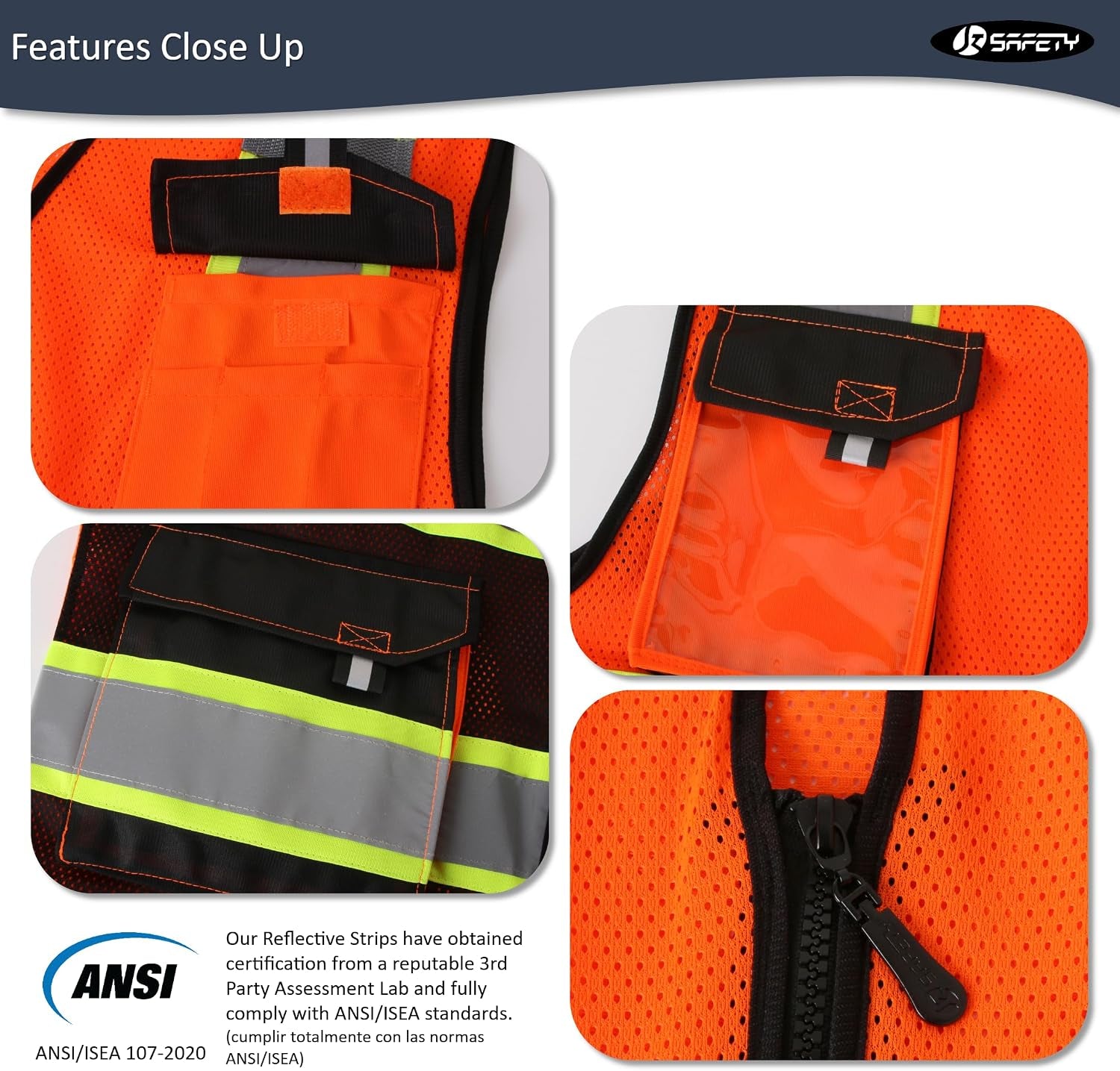 Jksafety Hi Vis Reflective Safety Vests for Men Women High Visibility Vest with Pockets Mesh Fabric Construction Safety Apparel Neon Vest for Work (220-Oblack S)