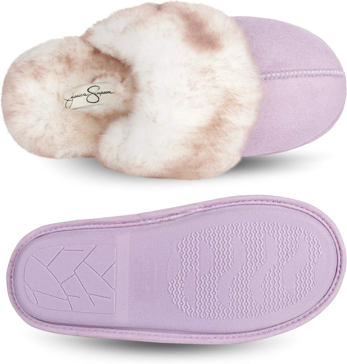Jessica Simpson Womens Comfy Faux Fur House Slipper Scuff Memory Foam Slip on Anti-Skid Soleslipper