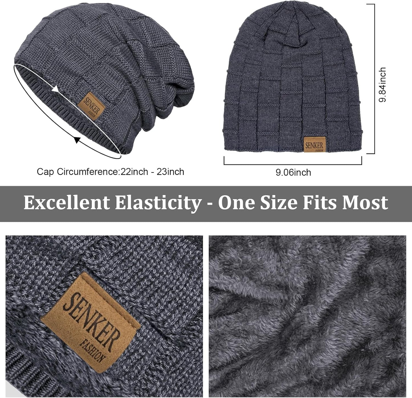 Senker Beanie Hat Winter Warm Cap Soft Thick Slouchy Knit Hats for Men and Women, B-Gray, One Size
