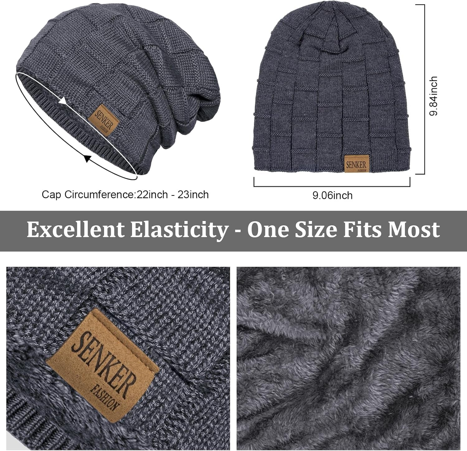 Senker Beanie Hat Winter Warm Cap Soft Thick Slouchy Knit Hats for Men and Women, B-Gray, One Size