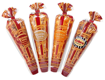 Popcornopolis Gourmet Popcorn Cone Variety Pack – Zebra Popcorn, Cheddar Cheese Popcorn, Caramel Popcorn & Kettle Corn Popcorn, Great for Gifting & Sharing, (12-Count)