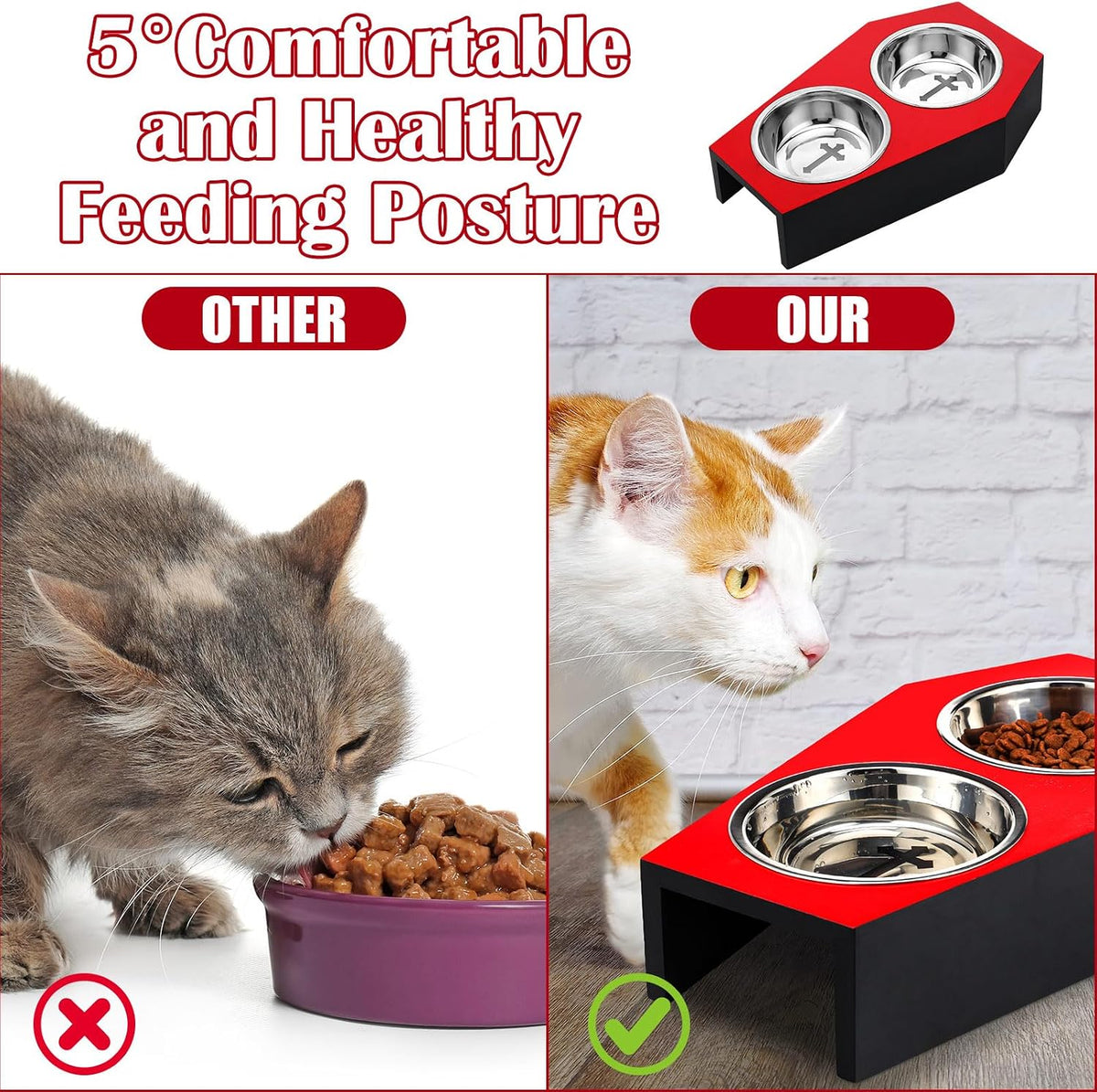 Teenyyou Gothic Cat Food Bowl 5 Degree Tilted Halloween Coffin Cat Bowl