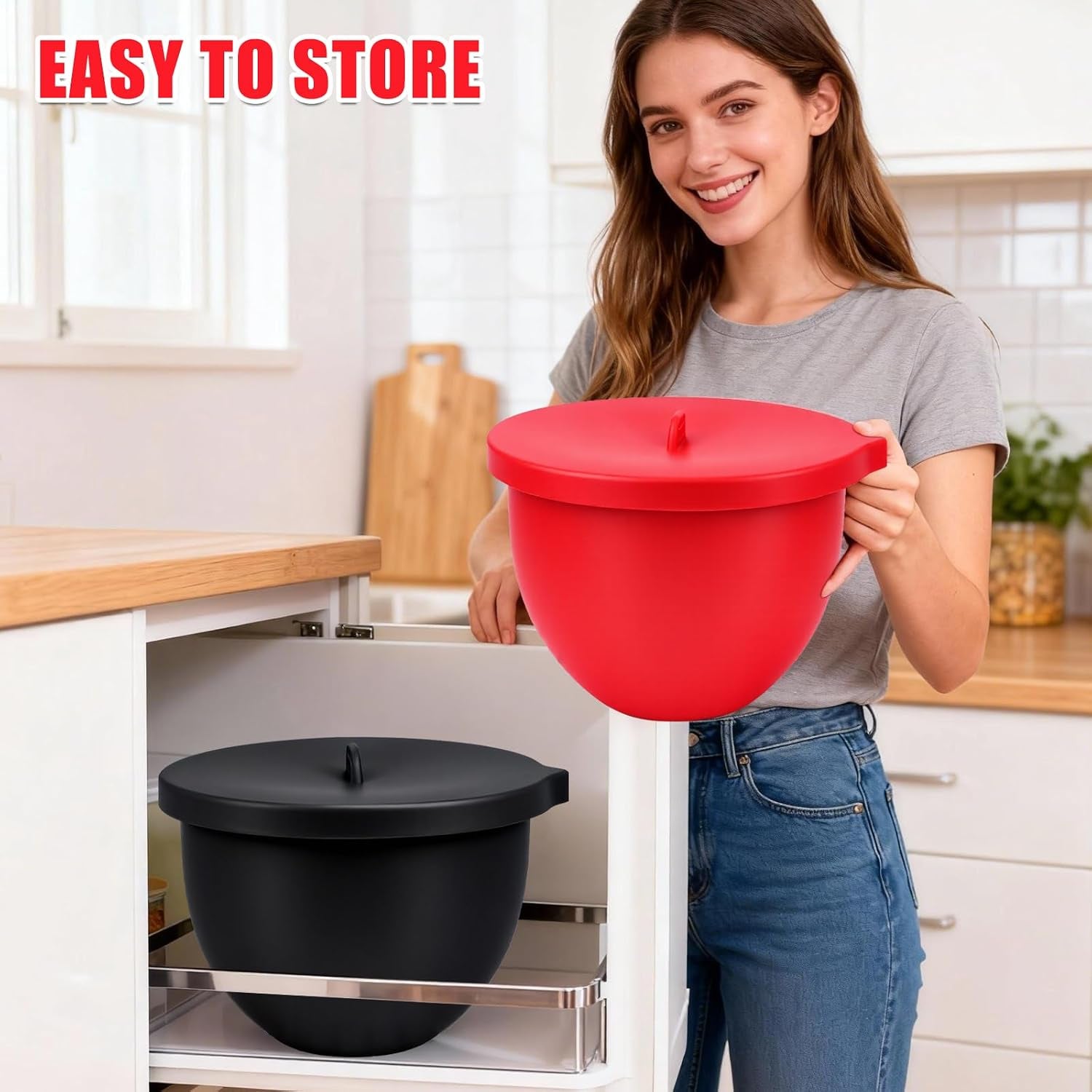 Selftek 2 Pcs Silicone Bowl Liners for 7 Qt Kitchenaid Mixers - Accessories and Attachments for Cooking and Baking, Heat-Resistant & Easy to Clean, 2 Liners with Lids (Red & Black)