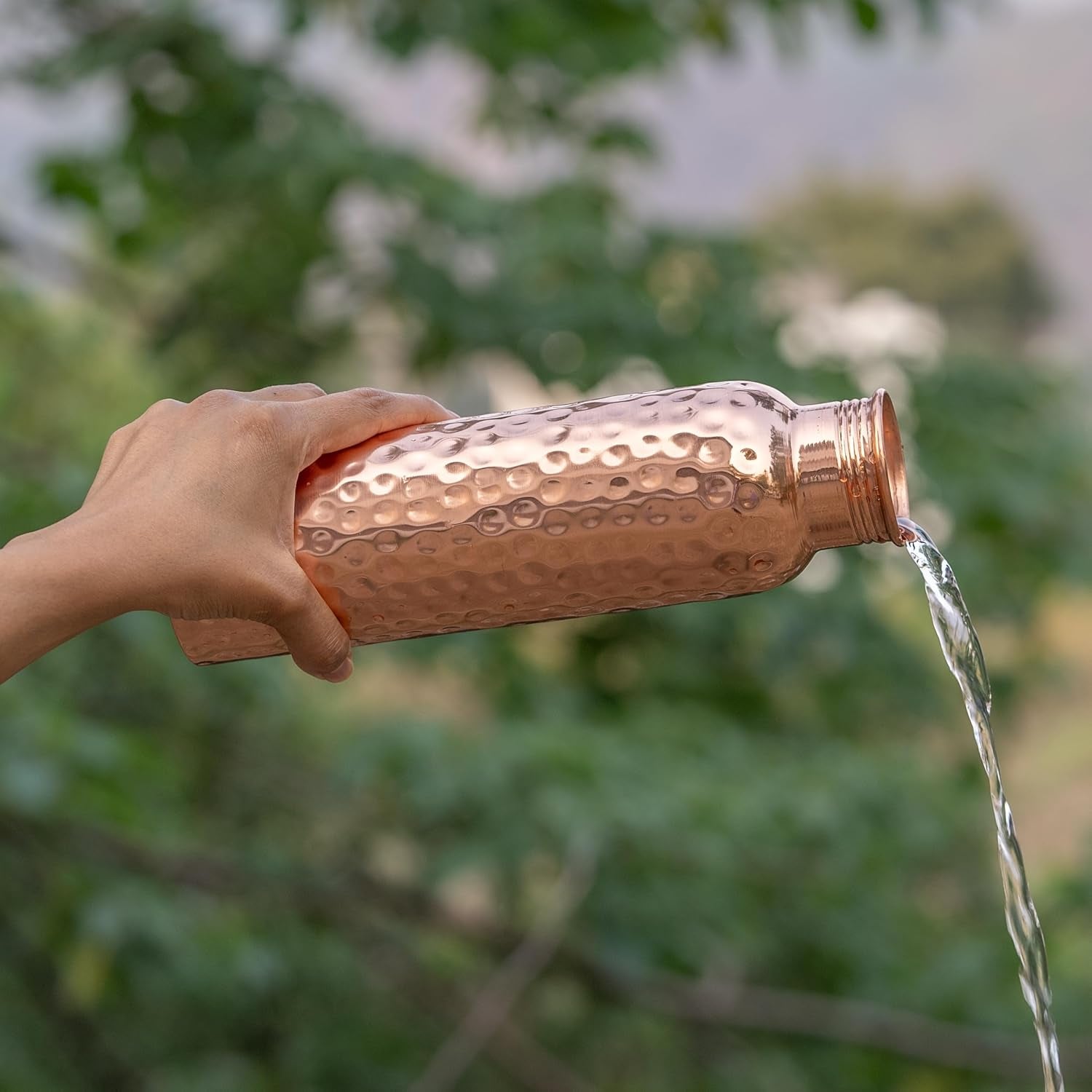 100% Pure Copper Water Bottle for Drinking - 34 Oz Extra Large Hammered Ayurvedic Vessel. Leak-Proof, Heavy Duty Real Copper Flask with Canvas Carry Bag & Dent-Proof round Gift Box