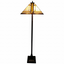 "62"" Brown Two Lights Traditional Shaped Floor Lamp With Brown And White Stained Glass Cone Shade"