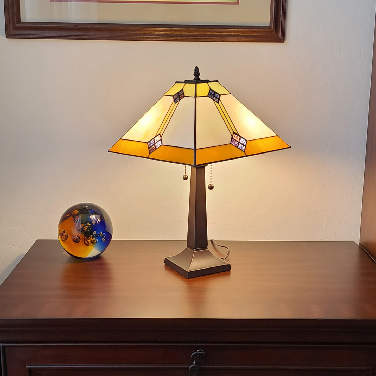 "21"" Dark Brown Metal Two Light Candlestick Table Lamp With Beige Shade"