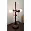 "23"" Dark Brown Metal Two Light Candlestick Table Lamp With Red and Black Shade"