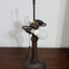 "23"" Dark Brown Metal Two Light Candlestick Table Lamp With White Shade"