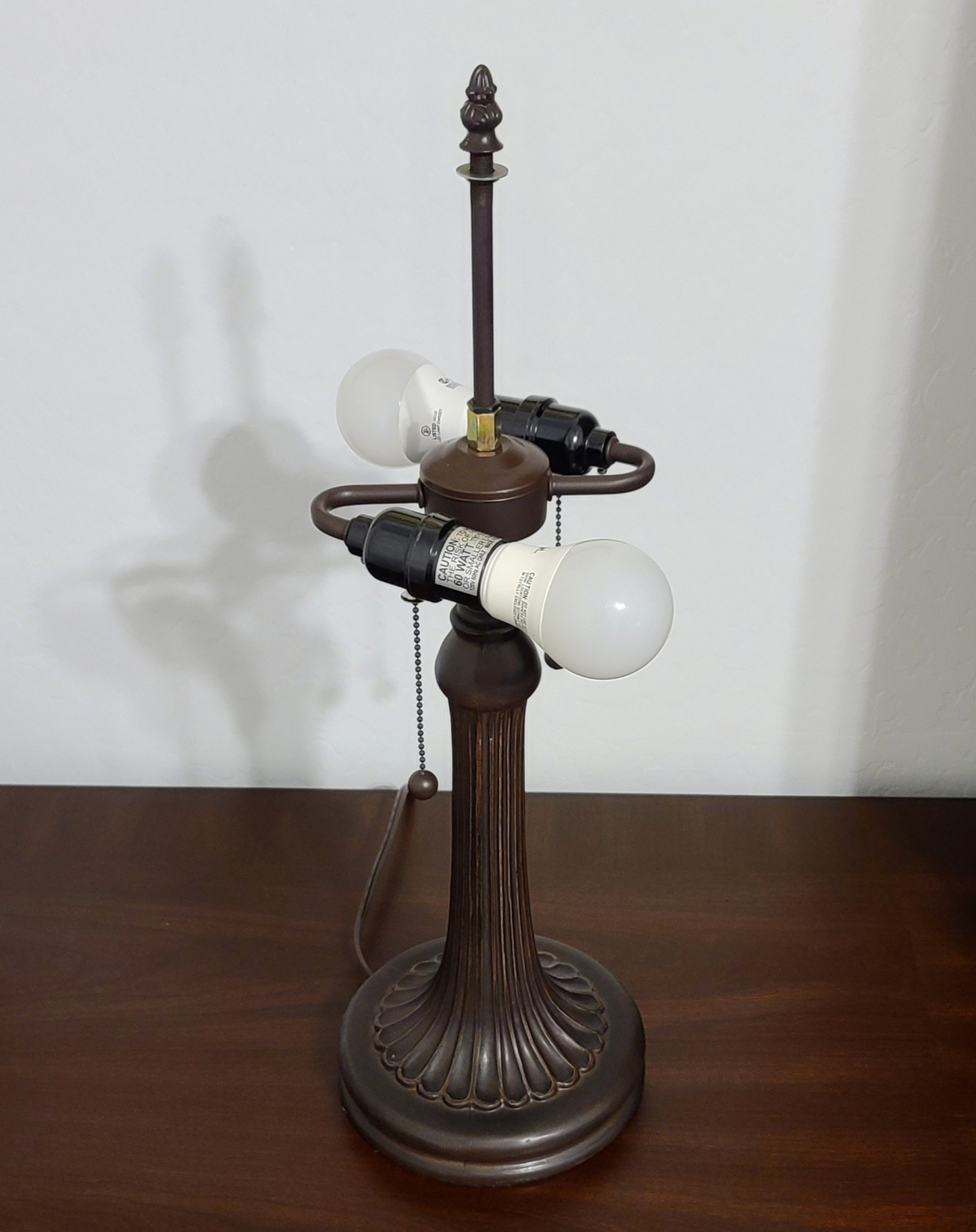 "23"" Dark Brown Metal Two Light Candlestick Table Lamp With White Shade"