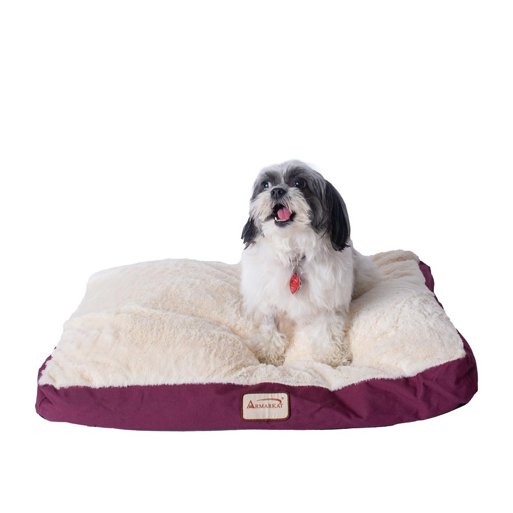 Armarkat Model M02HJH/MB-M Medium Pet Bed Mat with Poly Fill Cushion in Burgundy & Ivory