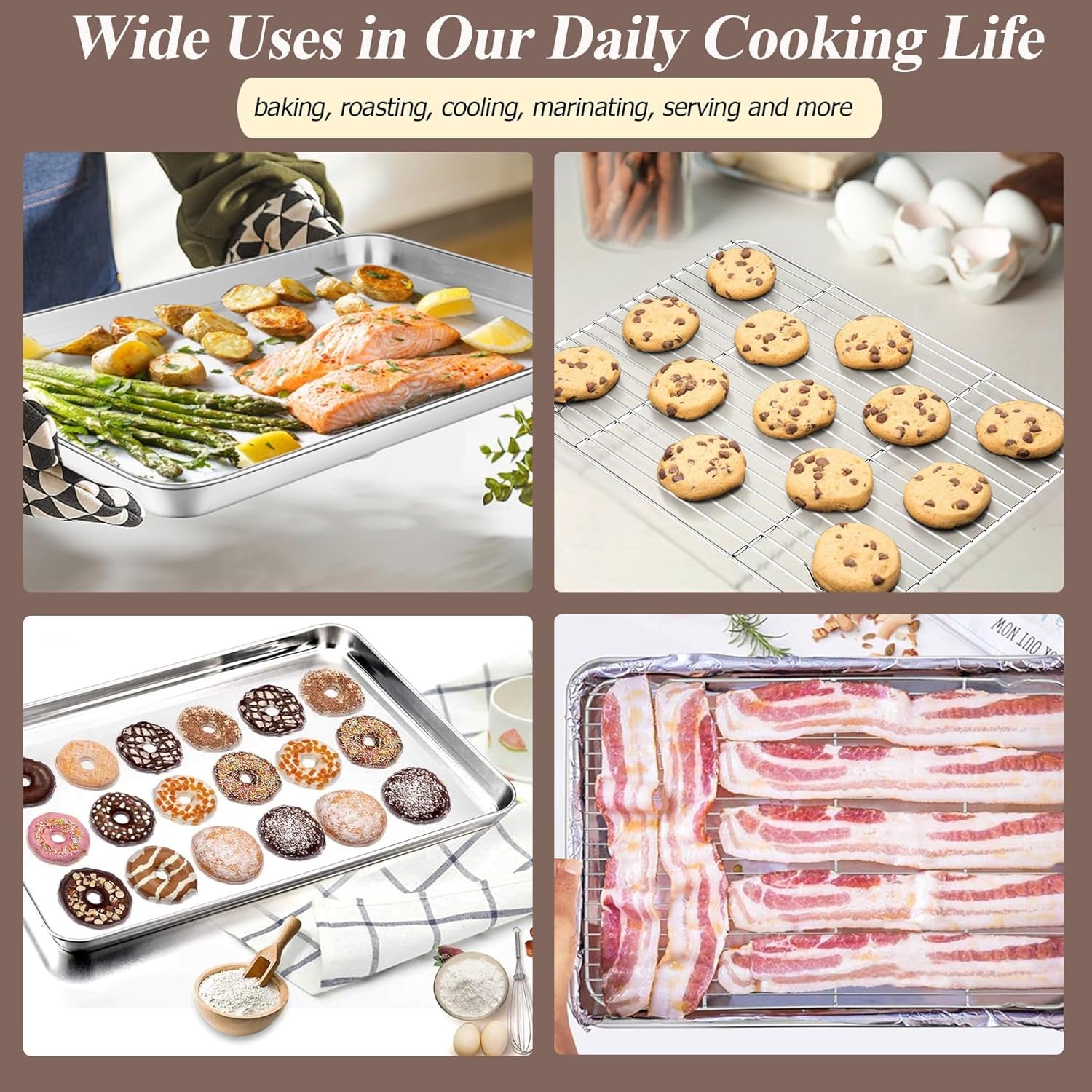 Teamfar Baking Sheet with Rack Set (2 Pans + 2 Racks), Stainless Steel Baking Pan Cookie Sheet for Baking, Non Toxic & Healthy, Easy Clean & Dishwasher Safe - 4 Pack
