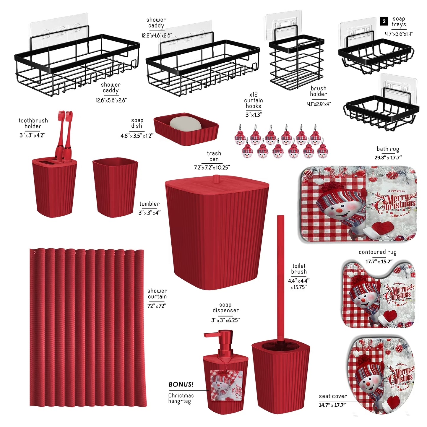 Hearth & Harbor 27 Piece Bamboo Bathroom Sets, Christmas Bathroom Accessories Set with Bathroom Rugs and Shower Caddy Set