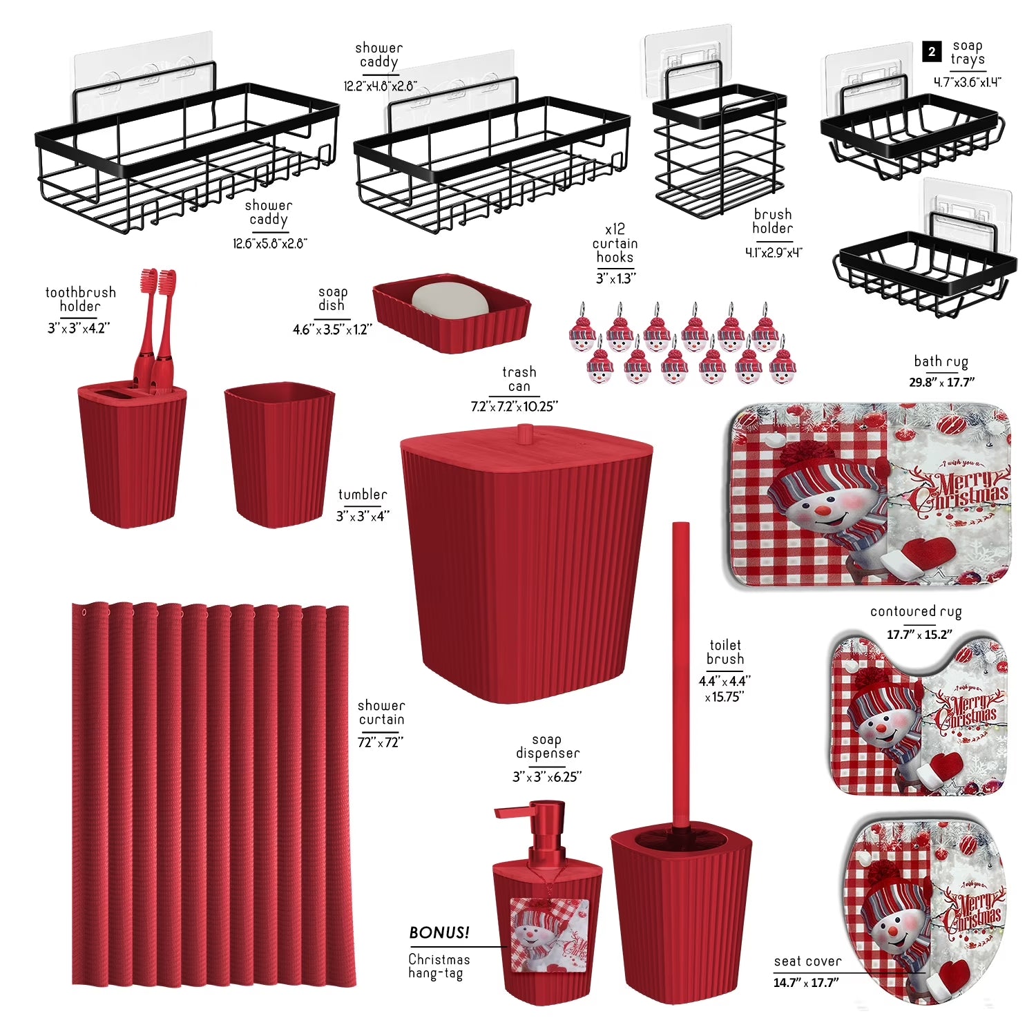 Hearth & Harbor 27 Piece Bamboo Bathroom Sets, Christmas Bathroom Accessories Set with Bathroom Rugs and Shower Caddy Set