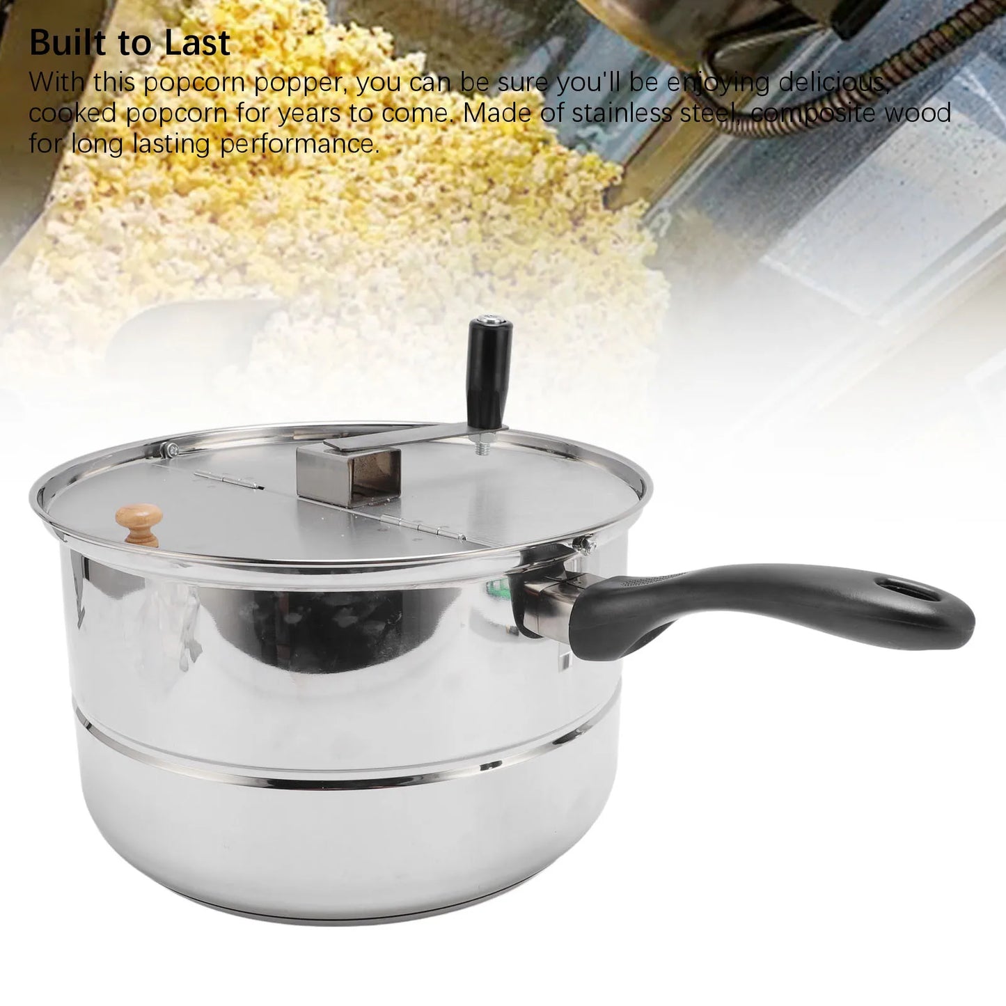 Stovetop Popcorn Maker Stainless Steel Popcorn Popper with Hand Crank Popcorn Pot for Gas Electric Heating