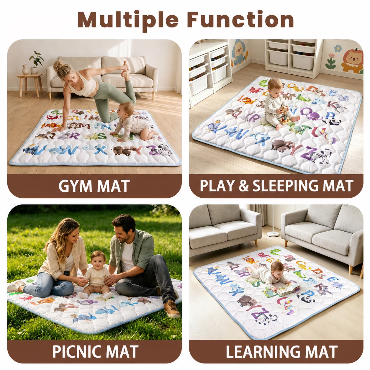 Beavtaens Baby Play Mat for Floor, Fits 71X59 Playpen, Non-Slip, Soft for Infants, 0-4 Years, Animal