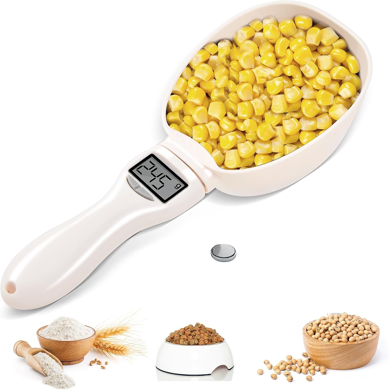 Digital Measuring Spoon, Weighing Food Measuring Scoop Scale, LCD Electronic Food Scale for Kitchen Gadget, Baking Cooking Coffee, Pet Dog Cat Food, High Precision Grams Measuring Cup, Mom Gifts
