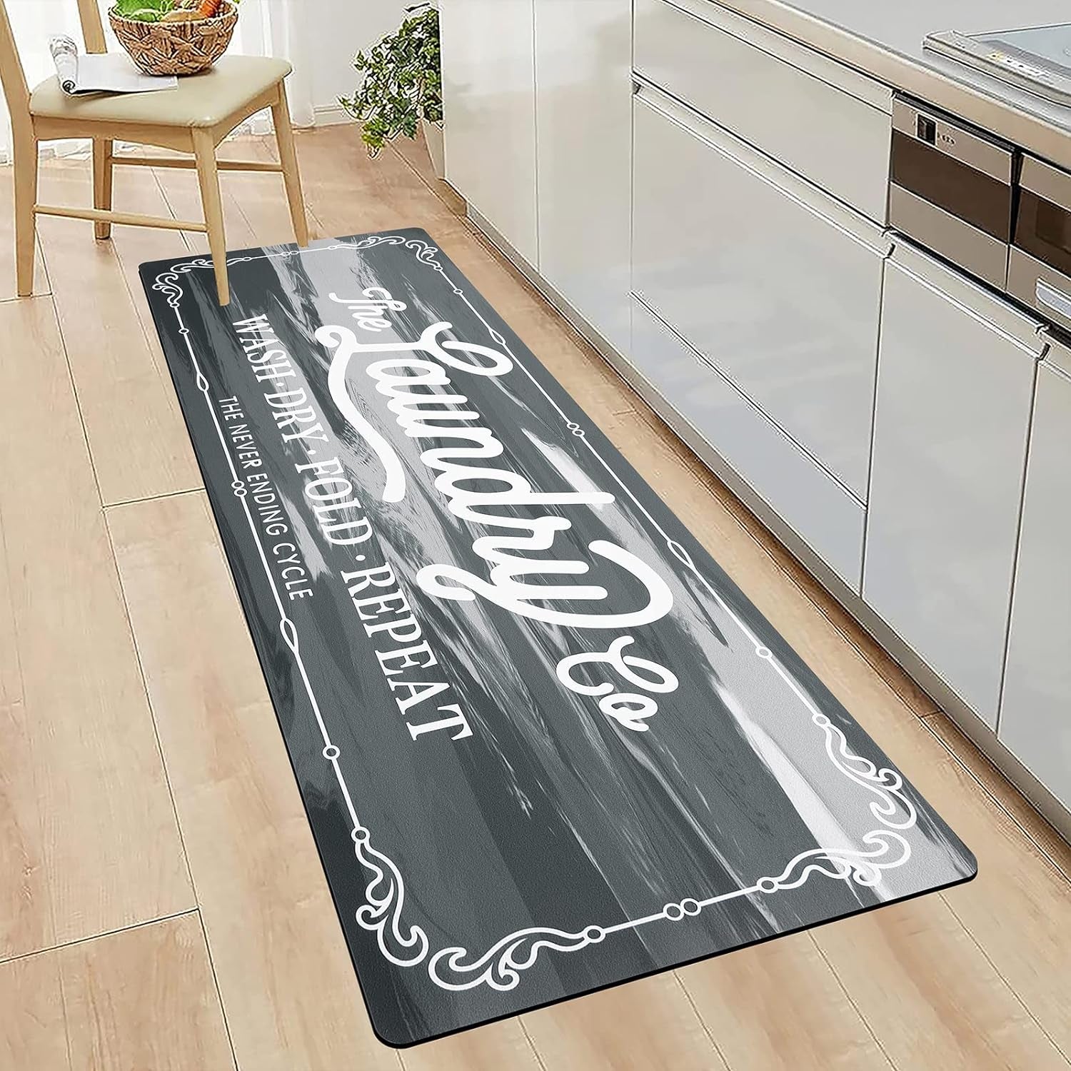 Pauwer Laundry Room Rug Runner 20"X48" Waterproof Rubber Laundry Mat Non Slip Kitchen Mats for Floor Washable Floor Mat Runner Rug for Farmhouse Mudroom Washroom Bathroom Decor