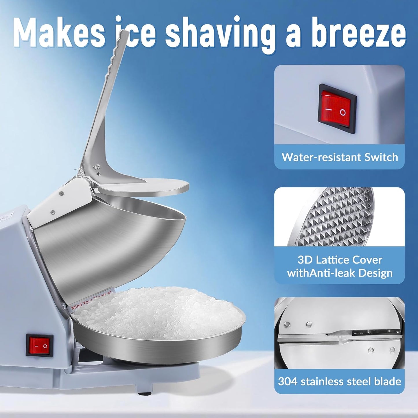 Shaved Ice Machine, Electric Ice Shaver Machine with Stainless Steel Blades, Powerful Snow Cone Machine for Home Kitchen, High Speed Shave Ice Machines for Slushies, Margaritas, Smoothies