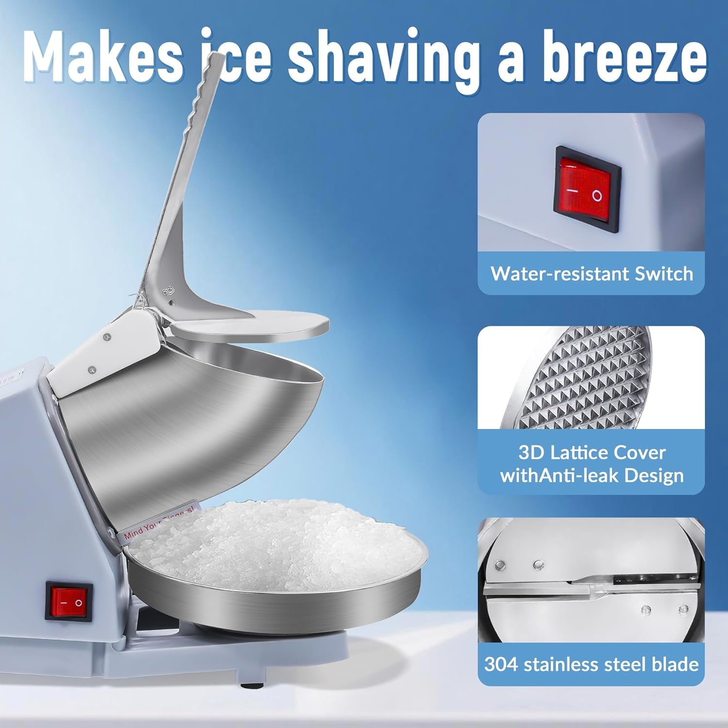 Shaved Ice Machine, Electric Ice Shaver Machine with Stainless Steel Blades, Powerful Snow Cone Machine for Home Kitchen, High Speed Shave Ice Machines for Slushies, Margaritas, Smoothies