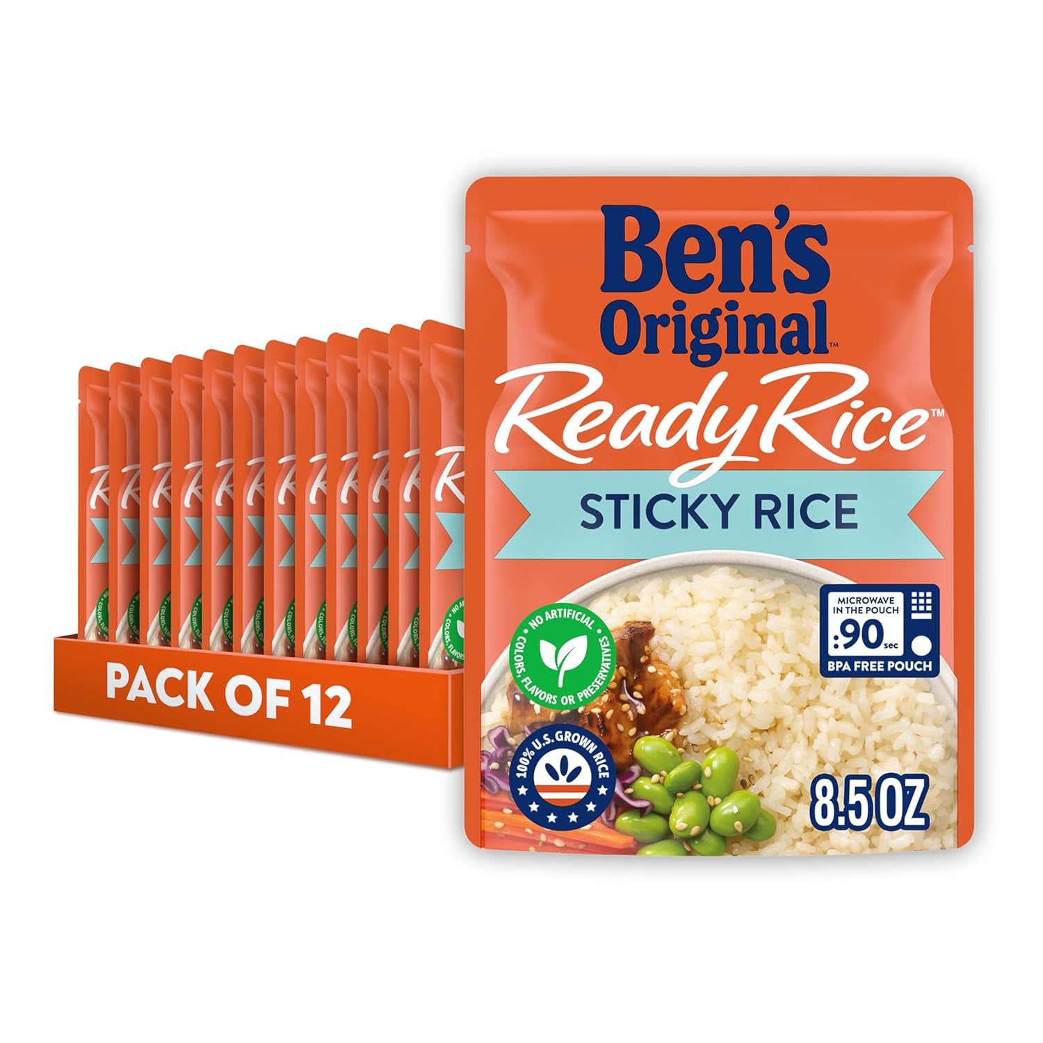 BEN'S ORIGINAL Ready Rice Sticky Rice, Easy Dinner Side, 8.5 Oz Pouch (Pack of 12)