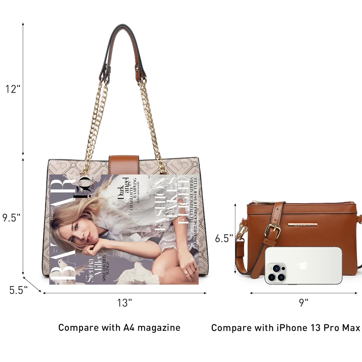 Dasein Hobo Handbag Vegan Leather Tote Chain Shoulder Purse for Women Satchel Bag with Matching Clutch