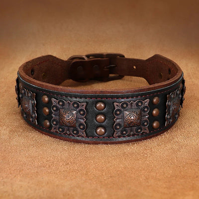 Cool Spiked Dog Collar for Medium Large Dogs Genuine Leather Pitbull Bulldog Adjustable Pet Accessories Collars Necklace (L)